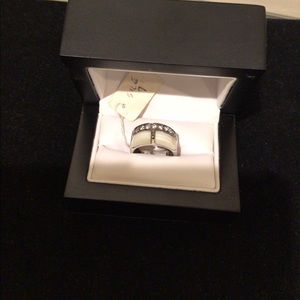 NWT silver statement ring with mother of pearl and CZ